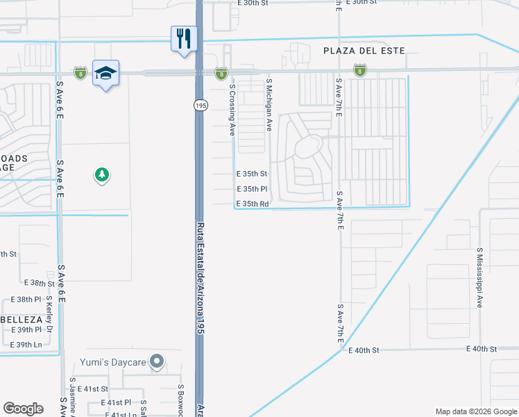 map of restaurants, bars, coffee shops, grocery stores, and more near 6727 East 35th Road in Yuma