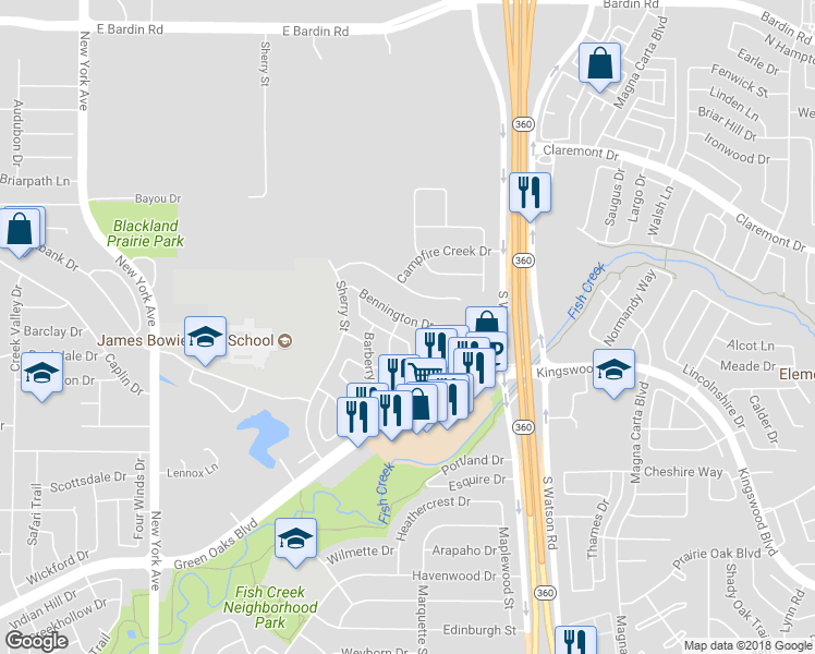 map of restaurants, bars, coffee shops, grocery stores, and more near 5200 Sutton Court in Arlington