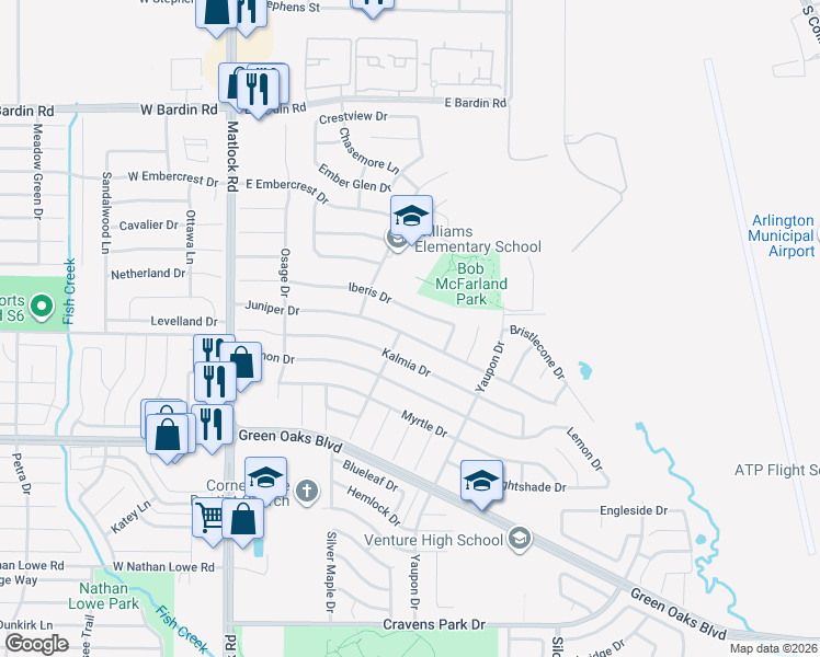 map of restaurants, bars, coffee shops, grocery stores, and more near 301 Kalmia Drive in Arlington