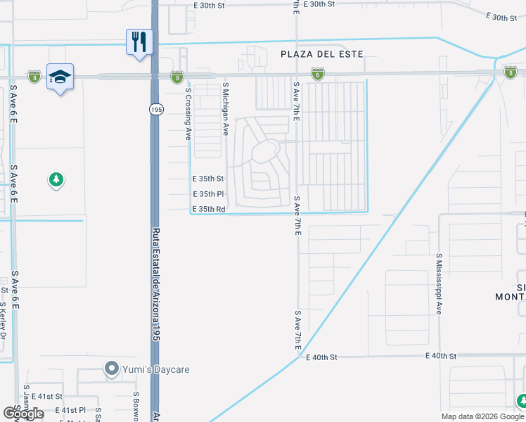 map of restaurants, bars, coffee shops, grocery stores, and more near 6856 East 36th Street in Yuma