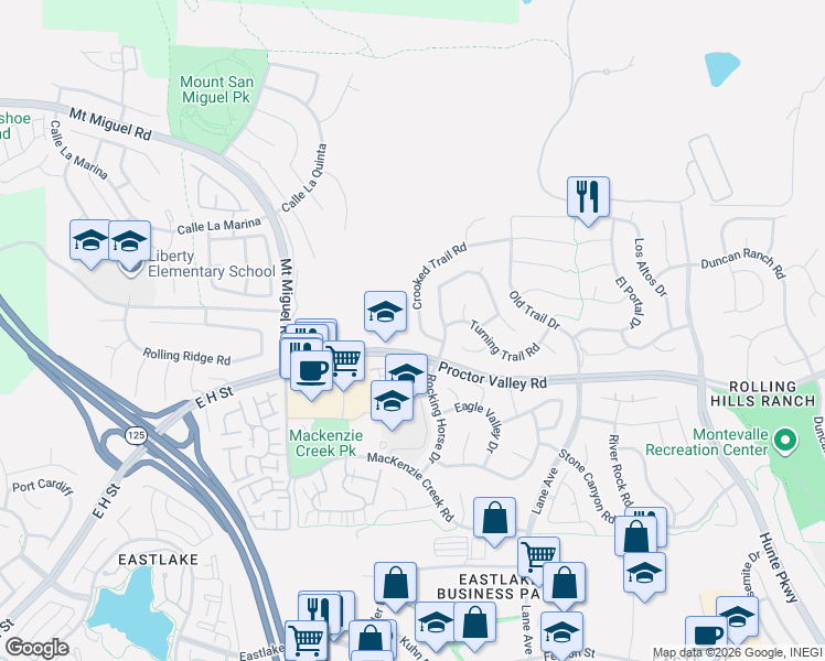 map of restaurants, bars, coffee shops, grocery stores, and more near 27 Camino La Puerta in Chula Vista