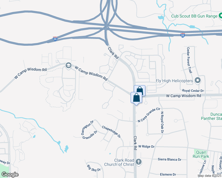 map of restaurants, bars, coffee shops, grocery stores, and more near 8441 Clark Road in Dallas