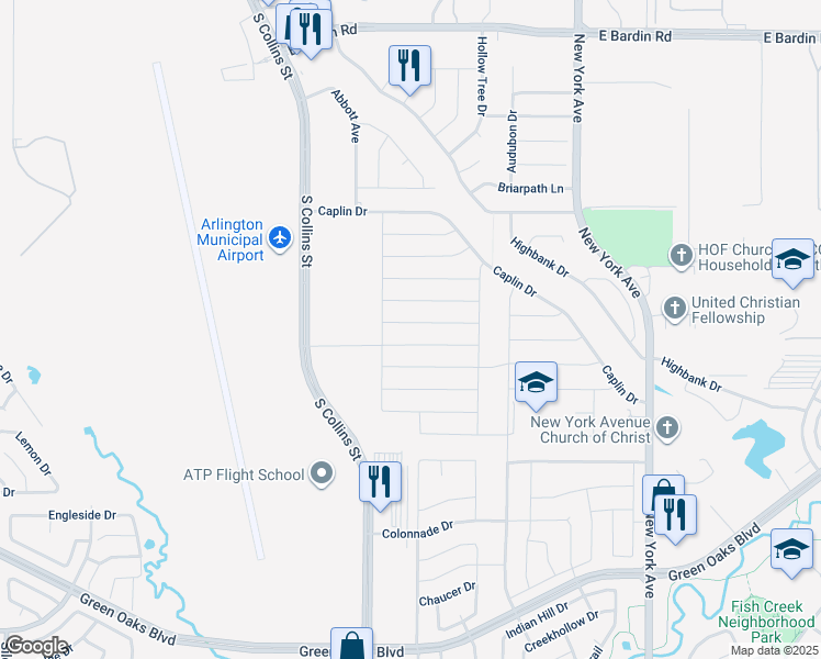map of restaurants, bars, coffee shops, grocery stores, and more near 1414 Endicott Drive in Arlington
