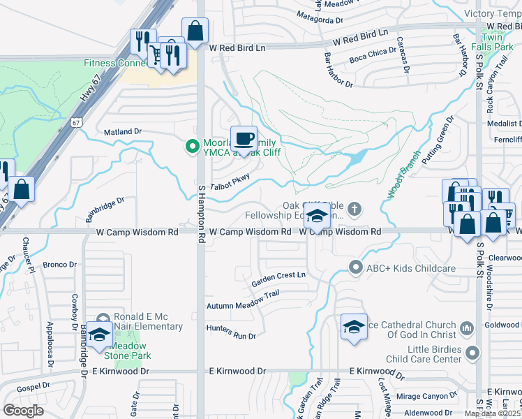 map of restaurants, bars, coffee shops, grocery stores, and more near 2122 Elderoaks Lane in Dallas
