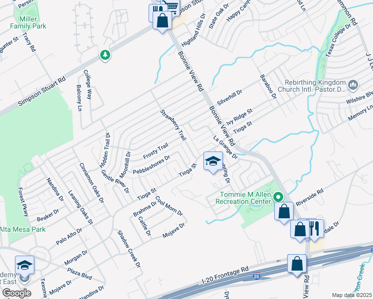 map of restaurants, bars, coffee shops, grocery stores, and more near 6508 Strawberry Trail in Dallas