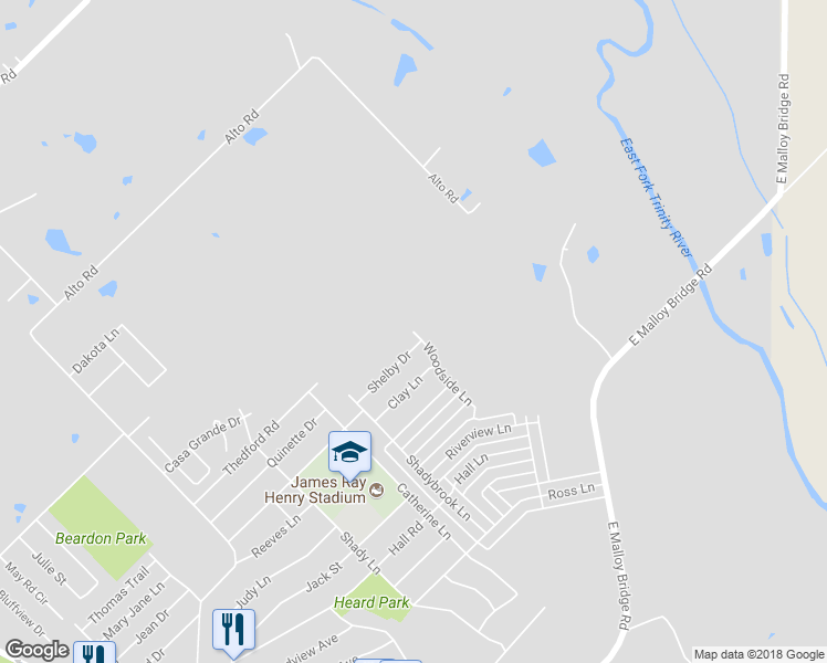 map of restaurants, bars, coffee shops, grocery stores, and more near 1369 Woodside Lane in Seagoville