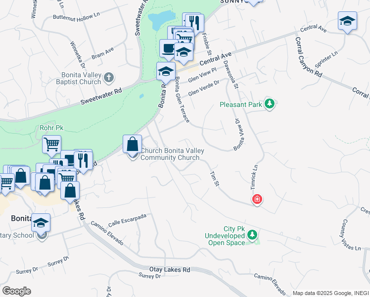 map of restaurants, bars, coffee shops, grocery stores, and more near 3928 La Cresta Way in Bonita