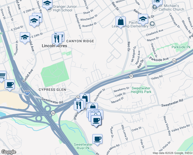 map of restaurants, bars, coffee shops, grocery stores, and more near 75 Calle Abajo in San Diego