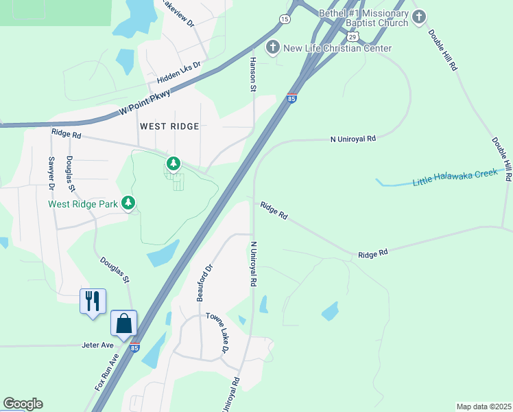 map of restaurants, bars, coffee shops, grocery stores, and more near 1106 North Uniroyal Road in Opelika