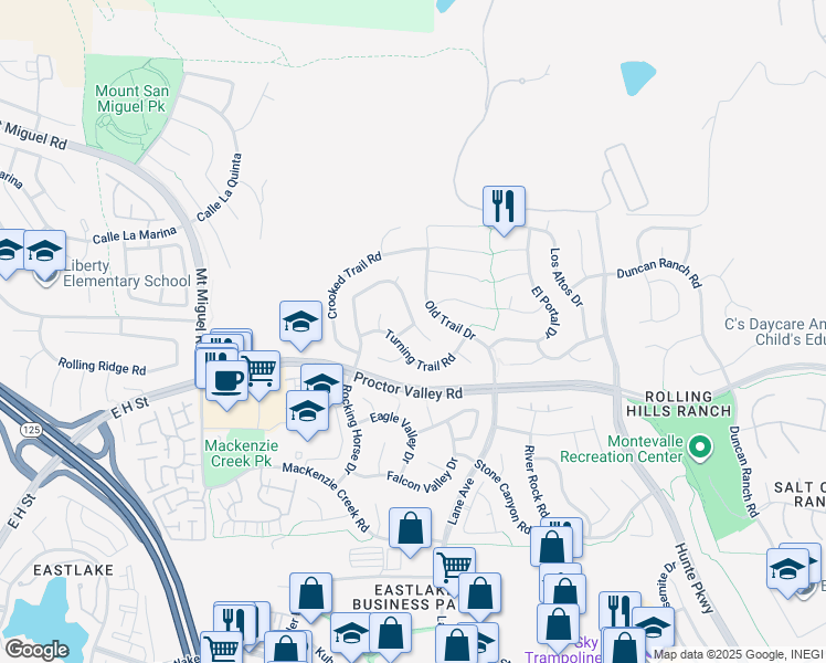 map of restaurants, bars, coffee shops, grocery stores, and more near 552 Bent Trail Drive in Chula Vista