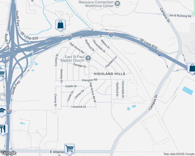 map of restaurants, bars, coffee shops, grocery stores, and more near 1420 Roma Lane in Fort Worth