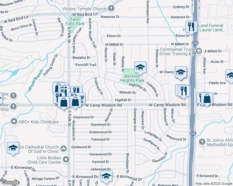map of restaurants, bars, coffee shops, grocery stores, and more near 736 Midvale Drive in Dallas