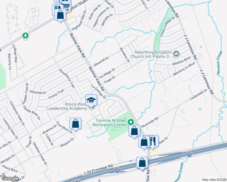 map of restaurants, bars, coffee shops, grocery stores, and more near 6604 Bonnie View Road in Dallas