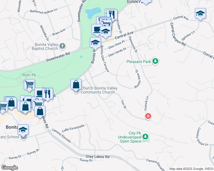 map of restaurants, bars, coffee shops, grocery stores, and more near 3928 La Cresta Way in Bonita