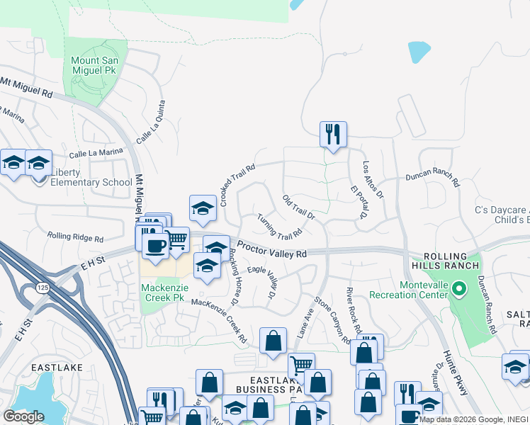map of restaurants, bars, coffee shops, grocery stores, and more near 563 Scenic Trail Place in Chula Vista