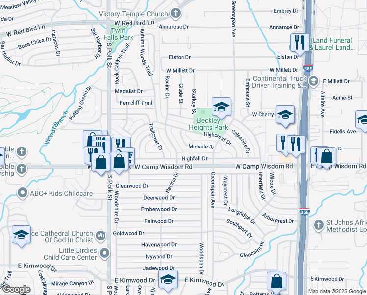 map of restaurants, bars, coffee shops, grocery stores, and more near 736 Midvale Drive in Dallas