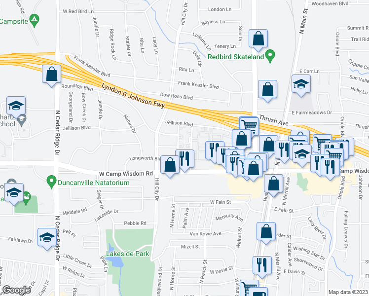 map of restaurants, bars, coffee shops, grocery stores, and more near 814 Del Lenora Drive in Duncanville