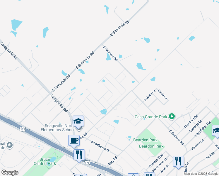 map of restaurants, bars, coffee shops, grocery stores, and more near Hialeah Drive in Seagoville