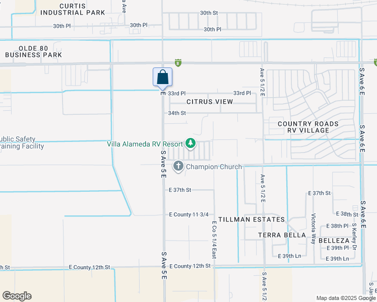 map of restaurants, bars, coffee shops, grocery stores, and more near 3547 South Avenue 5 East in Yuma