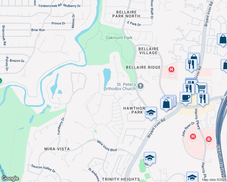 map of restaurants, bars, coffee shops, grocery stores, and more near 5916 Forest Highlands Drive in Fort Worth