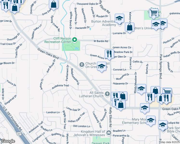 map of restaurants, bars, coffee shops, grocery stores, and more near 5103 Green Acres Street in Arlington