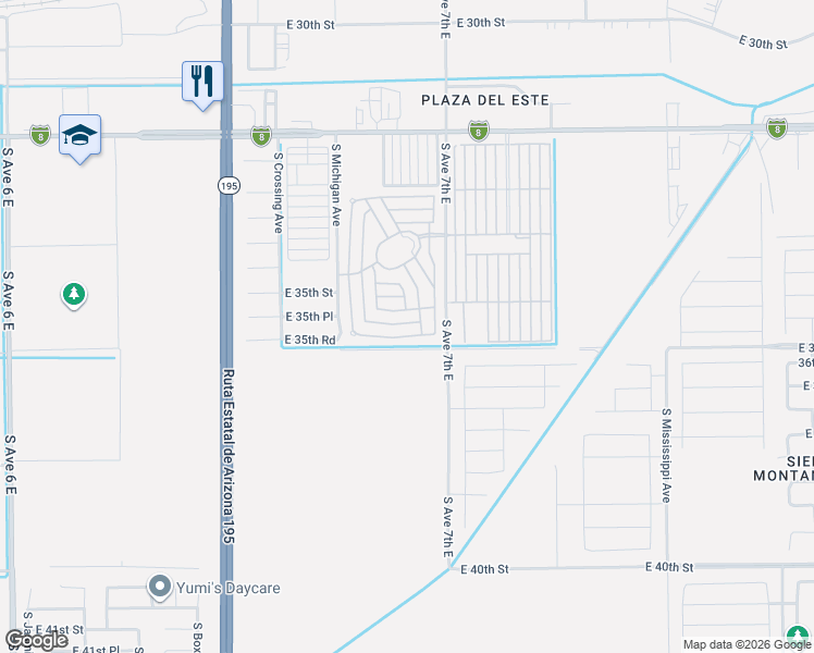 map of restaurants, bars, coffee shops, grocery stores, and more near San Thomas in Yuma