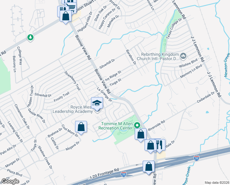 map of restaurants, bars, coffee shops, grocery stores, and more near 6604 Bonnie View Road in Dallas