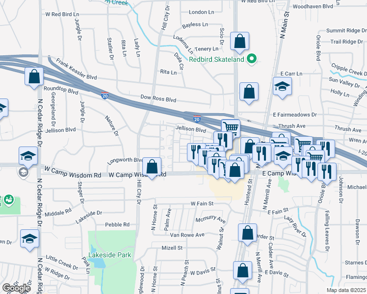 map of restaurants, bars, coffee shops, grocery stores, and more near 800 Link Drive in Duncanville
