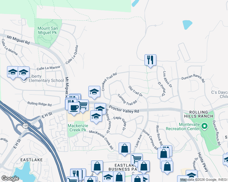 map of restaurants, bars, coffee shops, grocery stores, and more near 568 Scenic Trail Place in Chula Vista