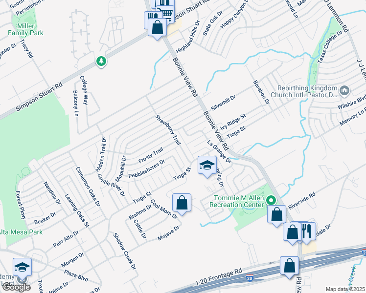 map of restaurants, bars, coffee shops, grocery stores, and more near 6508 Strawberry Trail in Dallas