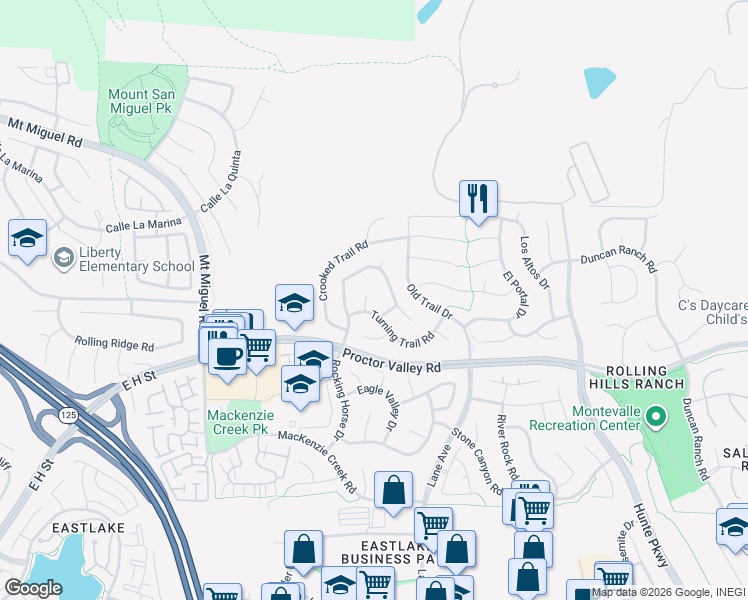 map of restaurants, bars, coffee shops, grocery stores, and more near 563 Scenic Trail Place in Chula Vista