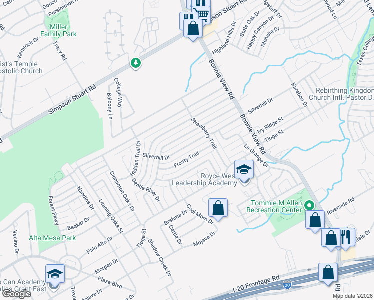 map of restaurants, bars, coffee shops, grocery stores, and more near 3504 Silverhill Drive in Dallas