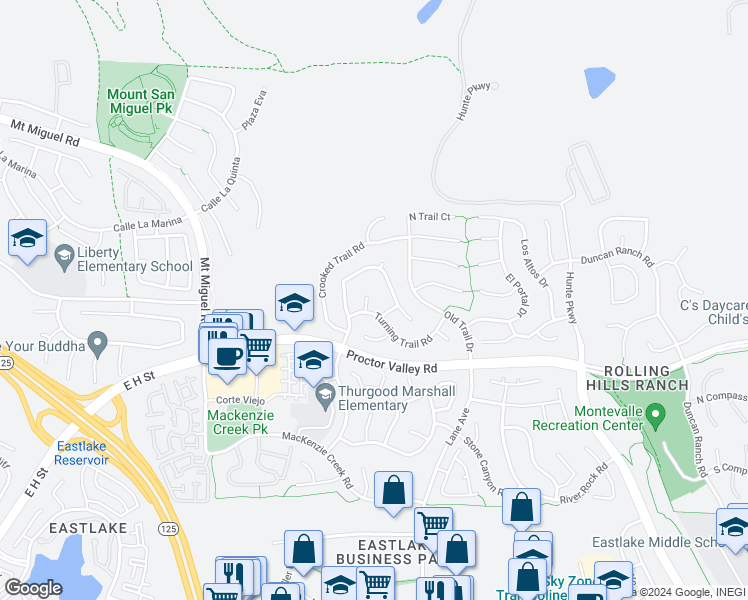 map of restaurants, bars, coffee shops, grocery stores, and more near 563 Scenic Trail Place in Chula Vista