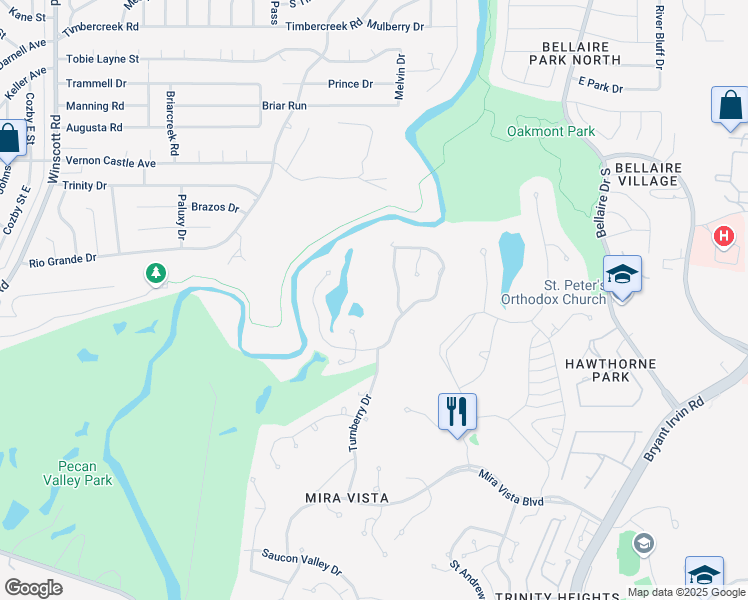 map of restaurants, bars, coffee shops, grocery stores, and more near 6659 Laurel Valley Drive in Fort Worth
