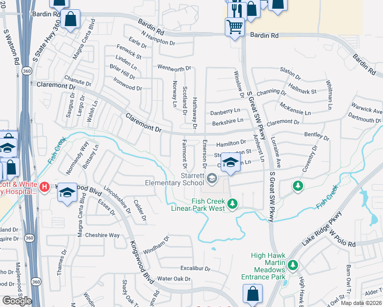 map of restaurants, bars, coffee shops, grocery stores, and more near 4319 Hemingway Drive in Grand Prairie
