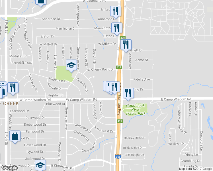 map of restaurants, bars, coffee shops, grocery stores, and more near 125 W Camp Wisdom Rd in Dallas