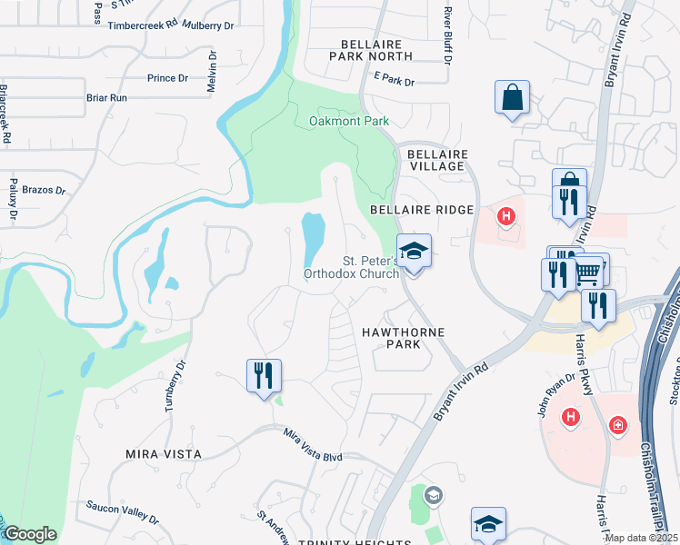 map of restaurants, bars, coffee shops, grocery stores, and more near 5916 Forest Highlands Drive in Fort Worth