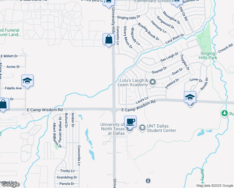 map of restaurants, bars, coffee shops, grocery stores, and more near 1251 Hidden Valley Drive in Dallas