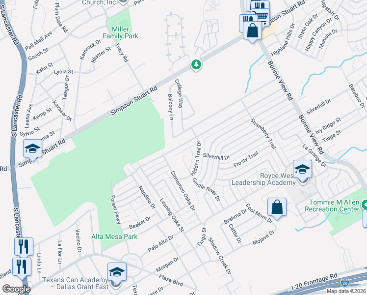 map of restaurants, bars, coffee shops, grocery stores, and more near 3322 Pacesetter Drive in Dallas