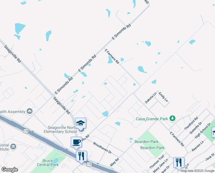 map of restaurants, bars, coffee shops, grocery stores, and more near Hialeah Drive in Seagoville