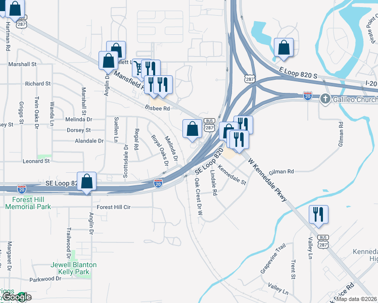 map of restaurants, bars, coffee shops, grocery stores, and more near 6509 Melinda Drive in Forest Hill