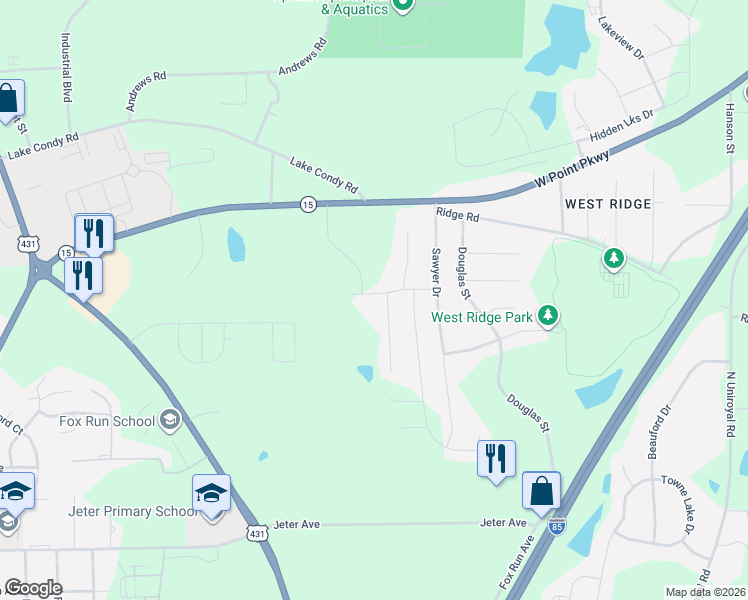 map of restaurants, bars, coffee shops, grocery stores, and more near 1311 Lizlin Street in Opelika