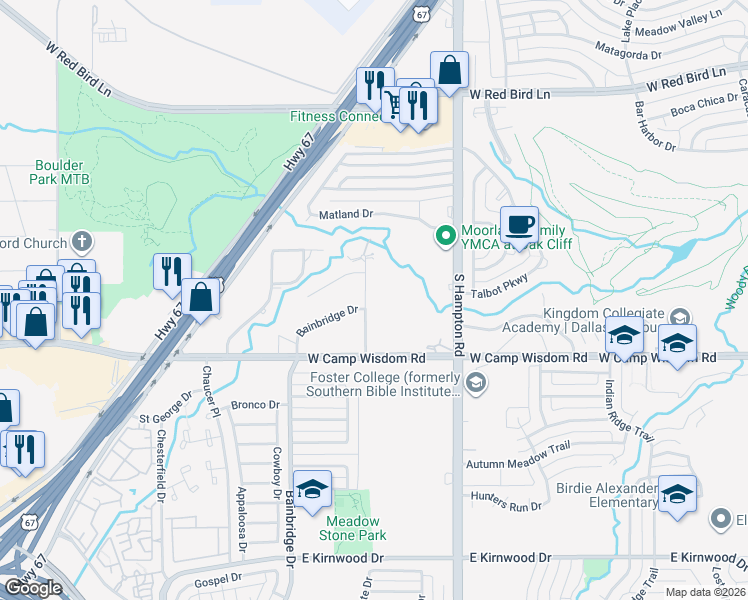 map of restaurants, bars, coffee shops, grocery stores, and more near 6838 Cliffwood Drive in Dallas