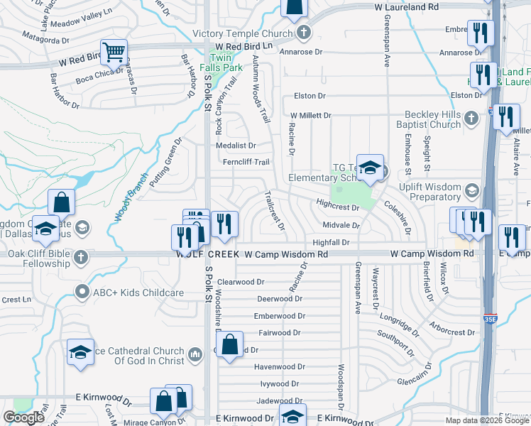 map of restaurants, bars, coffee shops, grocery stores, and more near 6924 Clearglen Drive in Dallas