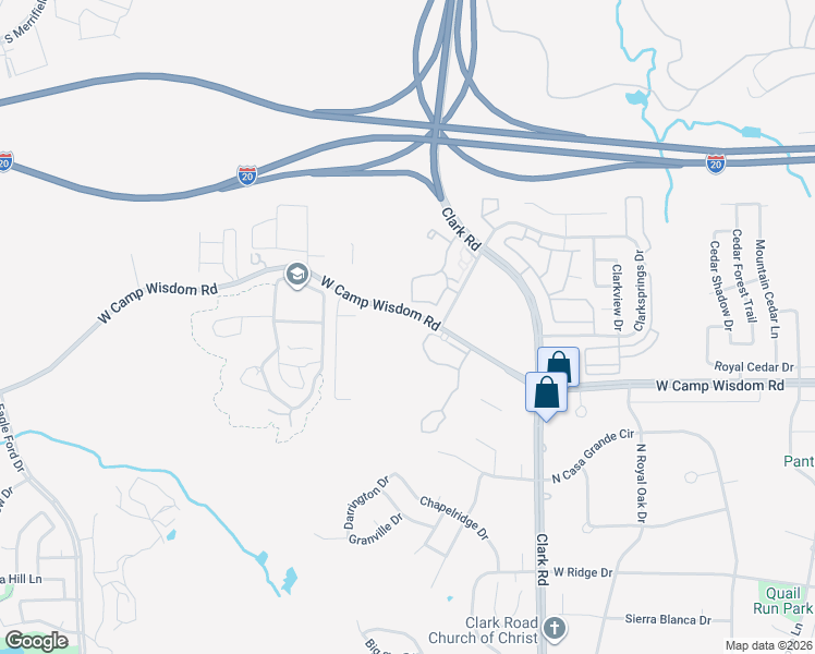 map of restaurants, bars, coffee shops, grocery stores, and more near 7214-7408 West Camp Wisdom Road in Dallas
