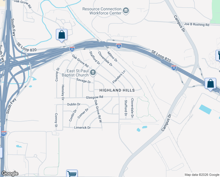 map of restaurants, bars, coffee shops, grocery stores, and more near in Fort Worth