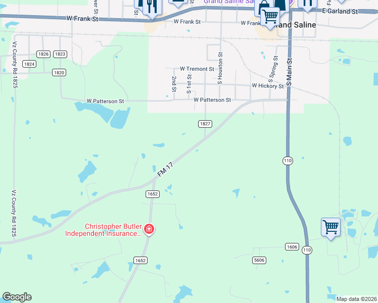 map of restaurants, bars, coffee shops, grocery stores, and more near 7687 Farm to Market Road 17 in Grand Saline