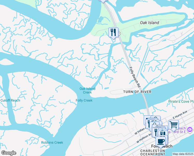 map of restaurants, bars, coffee shops, grocery stores, and more near 110 Mariners Cay Drive in Folly Beach
