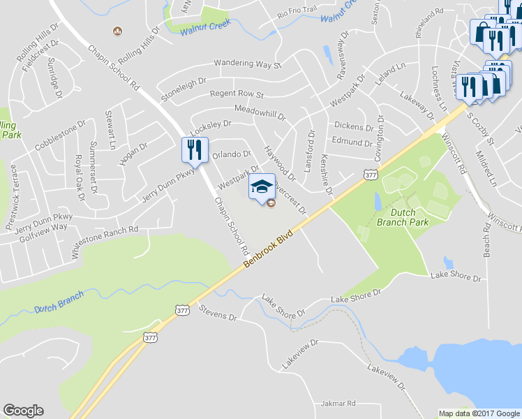 map of restaurants, bars, coffee shops, grocery stores, and more near 10117 Westpark Drive in Benbrook