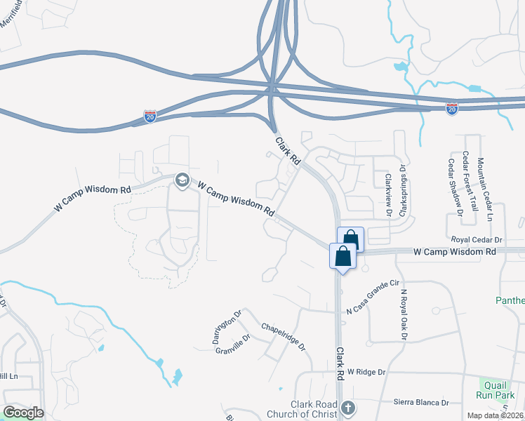 map of restaurants, bars, coffee shops, grocery stores, and more near 7214 West Camp Wisdom Road in Dallas